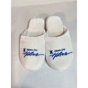 Hilton Atlantic City Hotel White Velveteen Slippers Women's Size 7 - 9